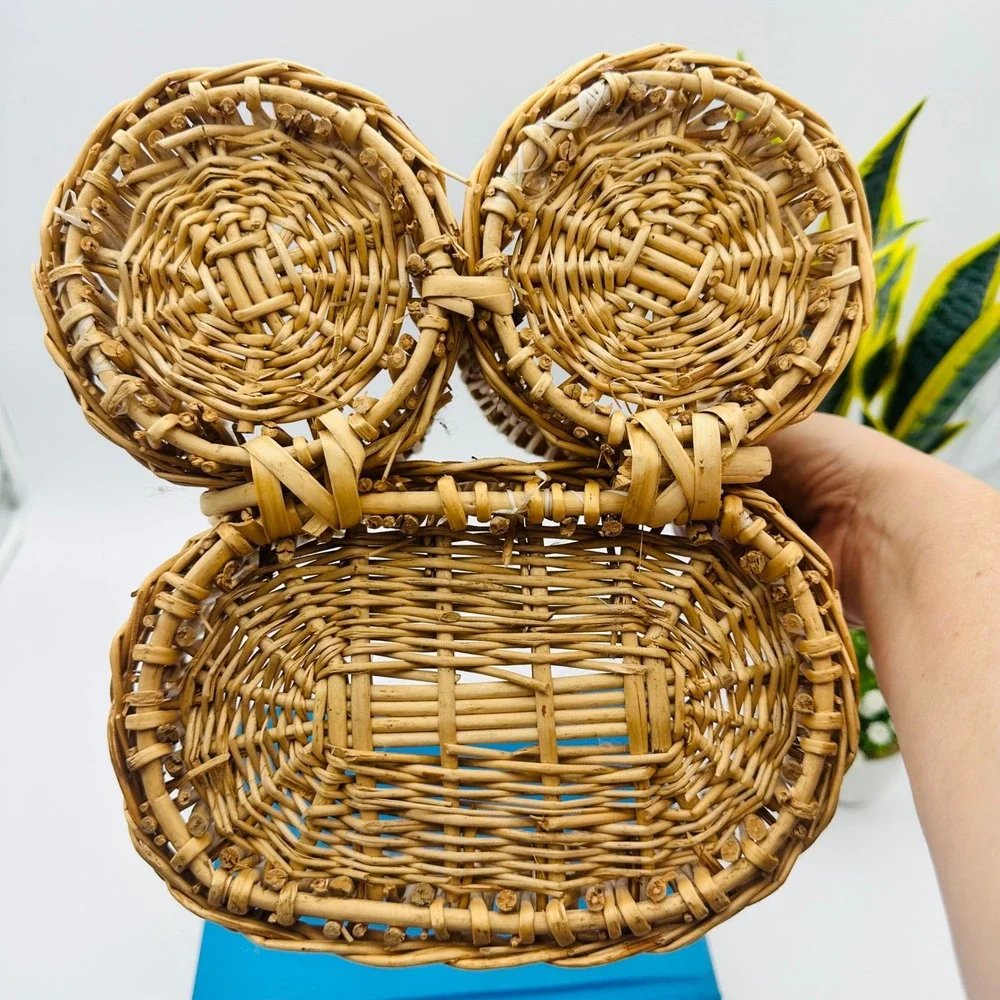 Vintage Wicker Woven Picnic Wine Bottle Basket with Handle Natural Farmhouse
